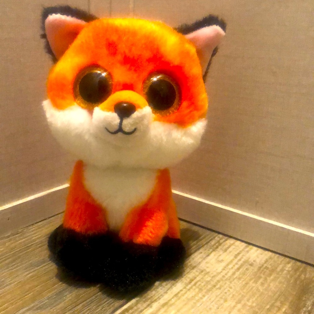 TY Meadow Fox Orange Beanie Boos Beanbag 7" Plush Gold Glitter Eyes VelveTY